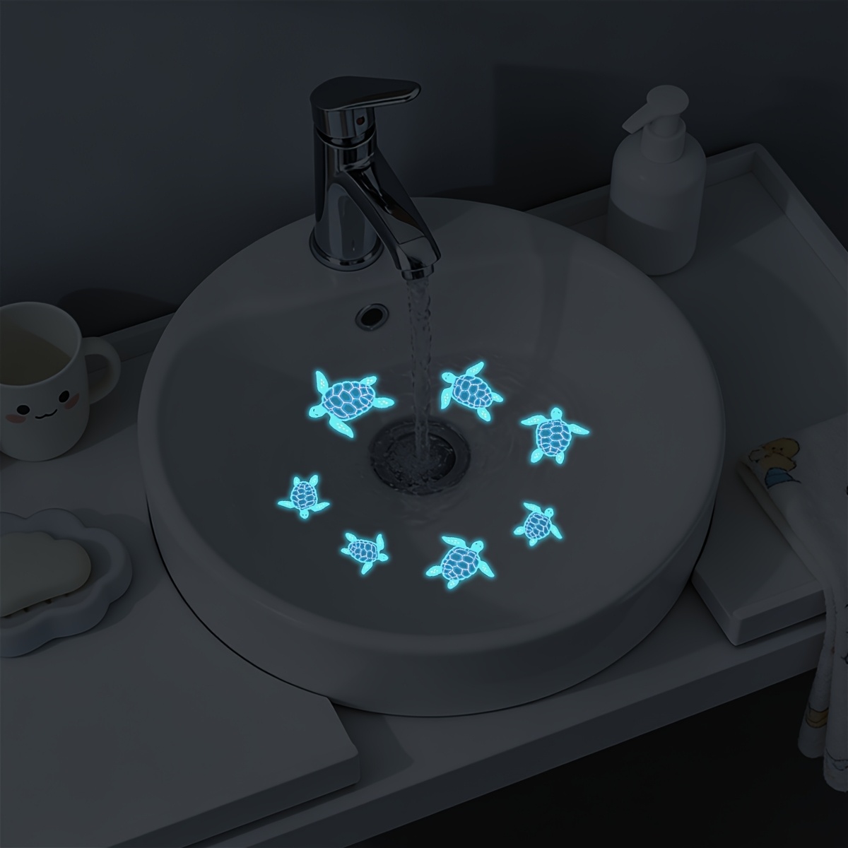 -the- Turtle Bathroom Stickers Luminous Sink Tub Decals