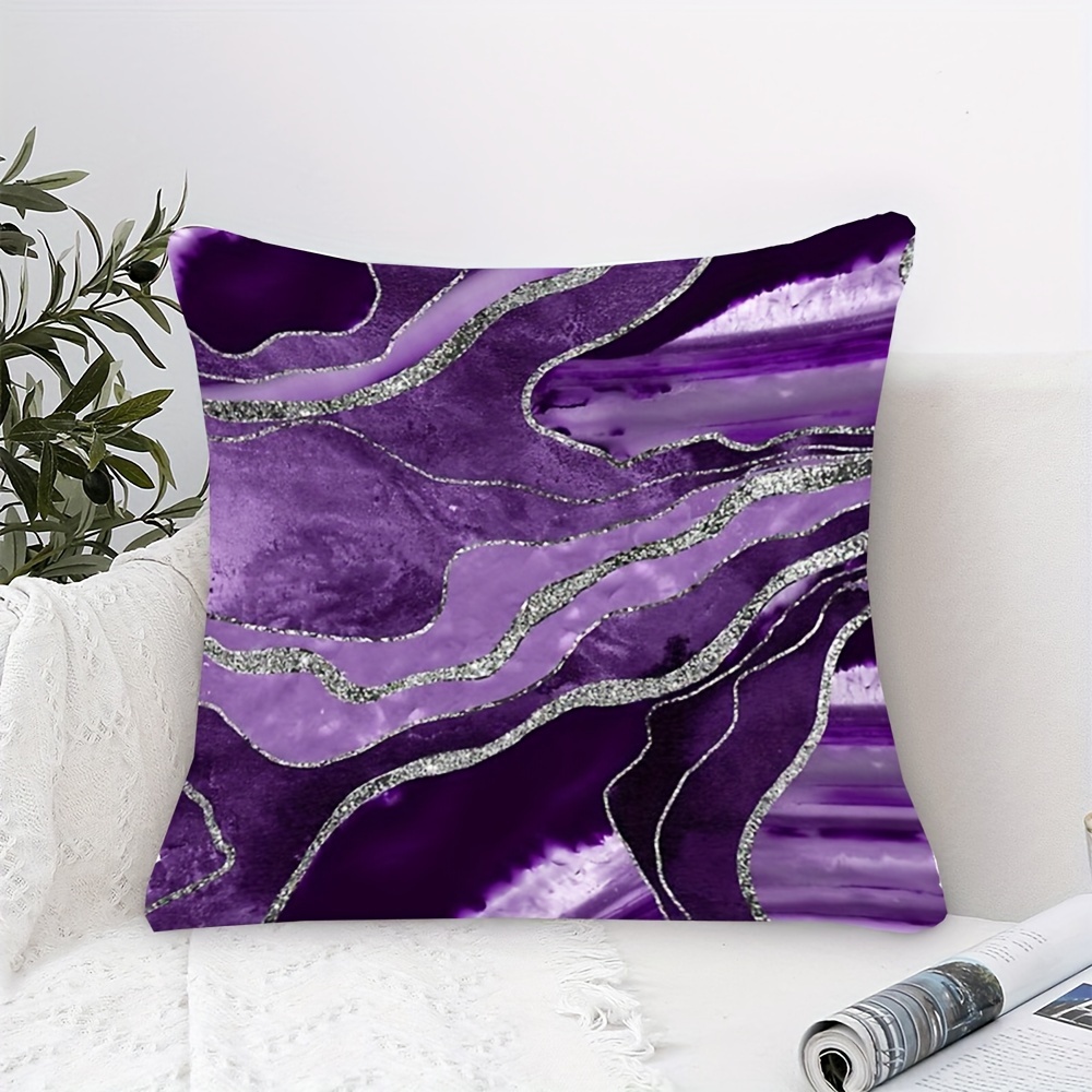 

Contemporary Short Plush Decorative Throw Pillow Cover 18x18 Inch, Purple Marble With Accent, Zippered Polyester Case For Bedroom, Sofa, Living Room, And Car - Machine Washable - 1pc