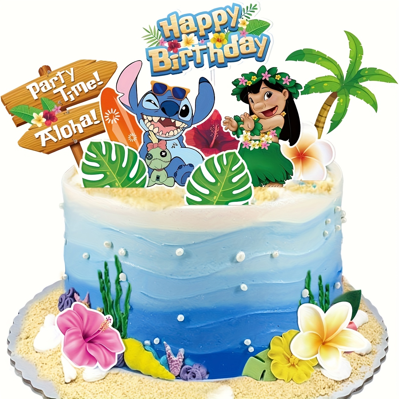 3rd Cartoon Themed Birthday Cake Topper - Hawaiian Ocean Style Party Happy Birthday Decorations