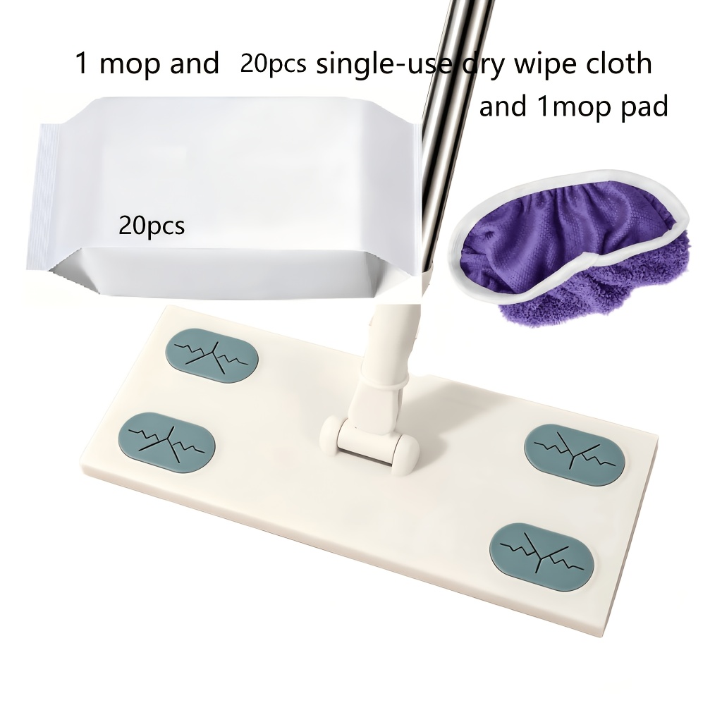 TEMU Lightweight Dust Mop Pole With 20 Dry Dusting Floor Wipes And 1 Purple Replaceable Washable Mop Pad. Suitable For Dry And Wet Use, This Mop