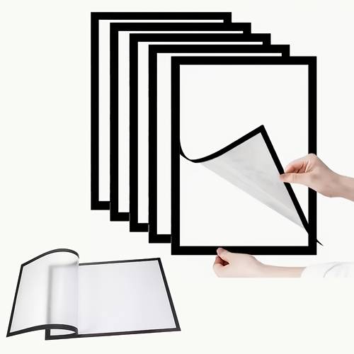 6pcs magnetic self picture frames portable wall mountable plastic photo document display frames suitable for photos magnetic board minimalist decor magnetic photo frames document holders no screws install