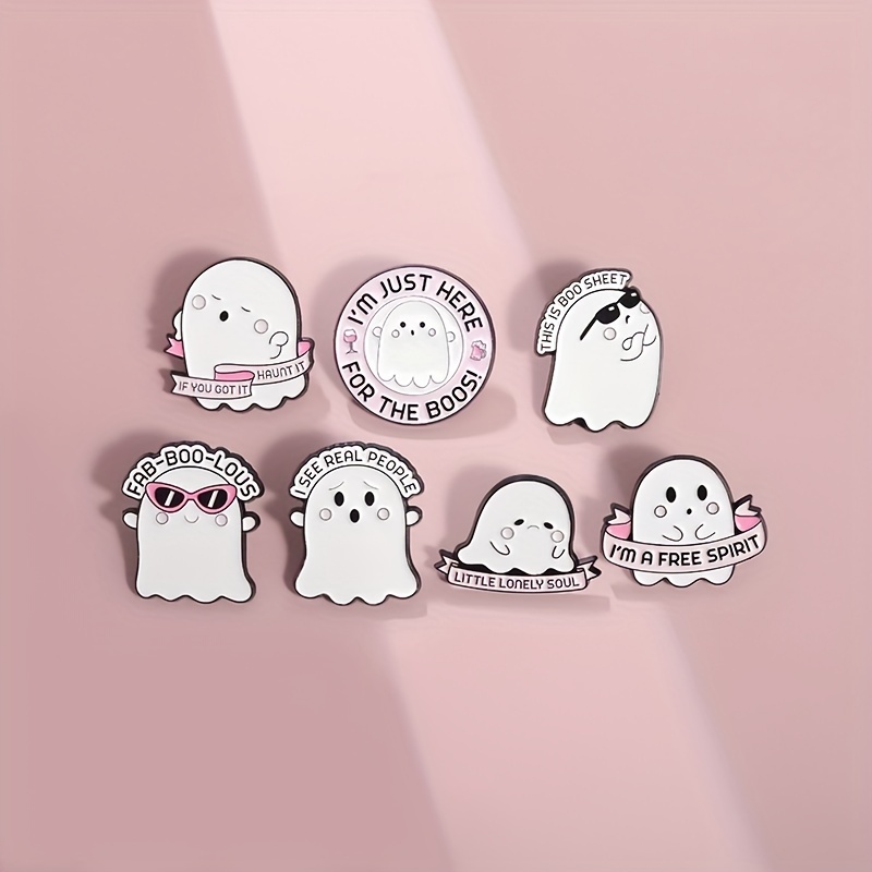 7pcs Ghost Enamel Pins Set Halloween Spooky Cartoon Punk Funny Jewelry Gift