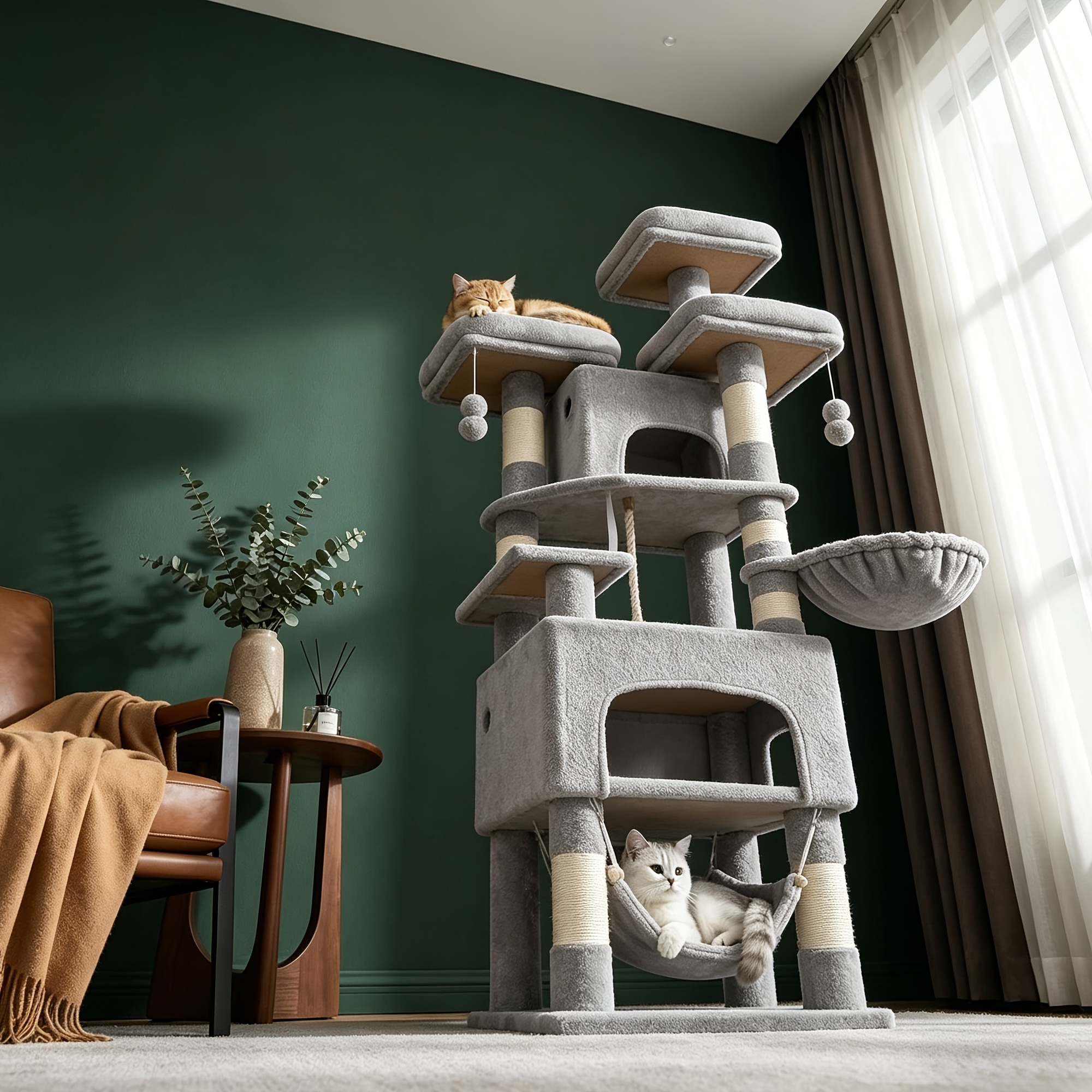 178cm Large Indoor Cat Tree, -layer Cat Climbing Post, 7 Thickened Sisal Posts, 3 Platforms For Cats To Rest, Nests, Soft And Cute , Cat Climbing Post That Can 6-