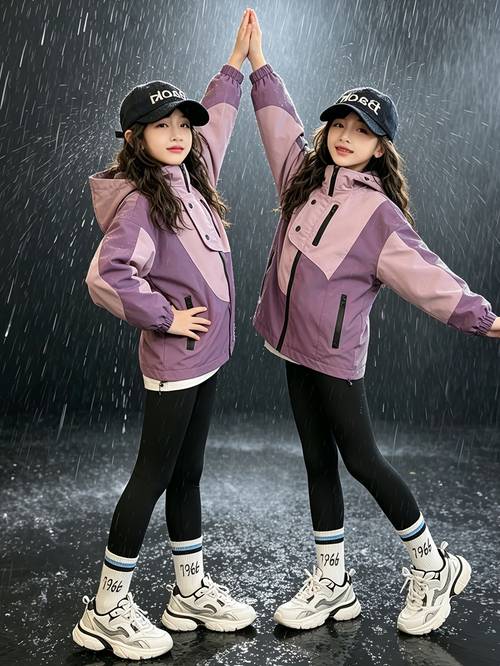 girls contrast hooded windbreaker big kids spring autumn outdoor jacket asymmetrical casual jacket soft comfortable fabric contrast color block with asymmetrical lines and