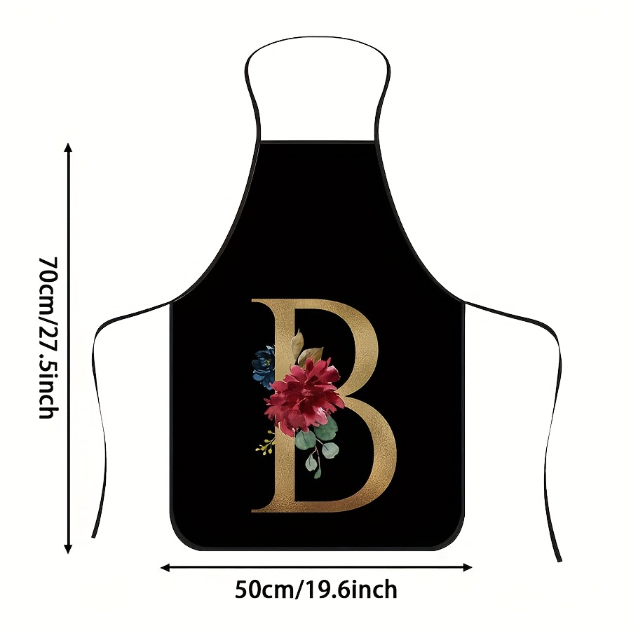 TEMU 1pc Floral Letter Print Apron, Durable Polyester Material, Suitable For Cooking, Bbq, Gardening, Painting, Nail Art, Etc., Unisex, Suitable For