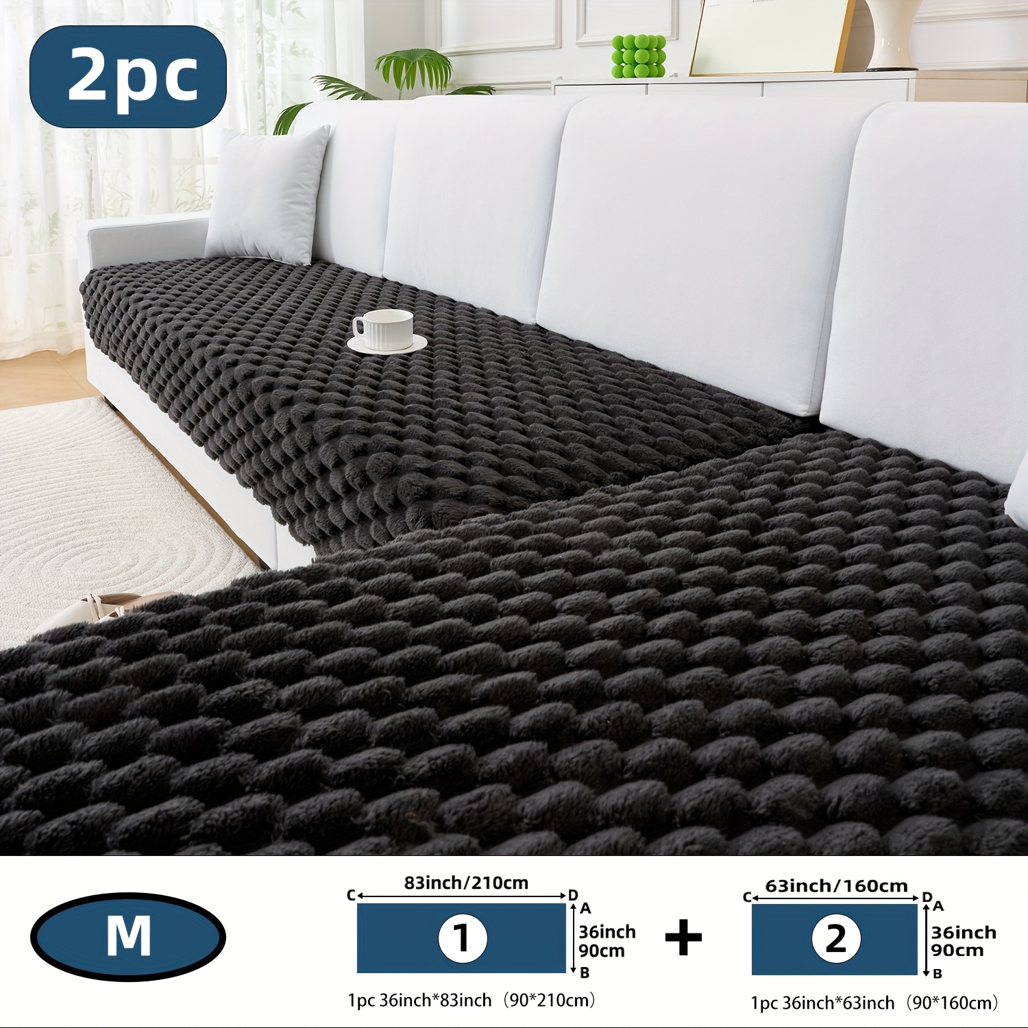 TEMU 2pcs House L-shaped Sectional Sofa Cushion Set - Plush Long Furniture Protectors, Gray Anti-slip & Wear-resistant, Machine Washable For