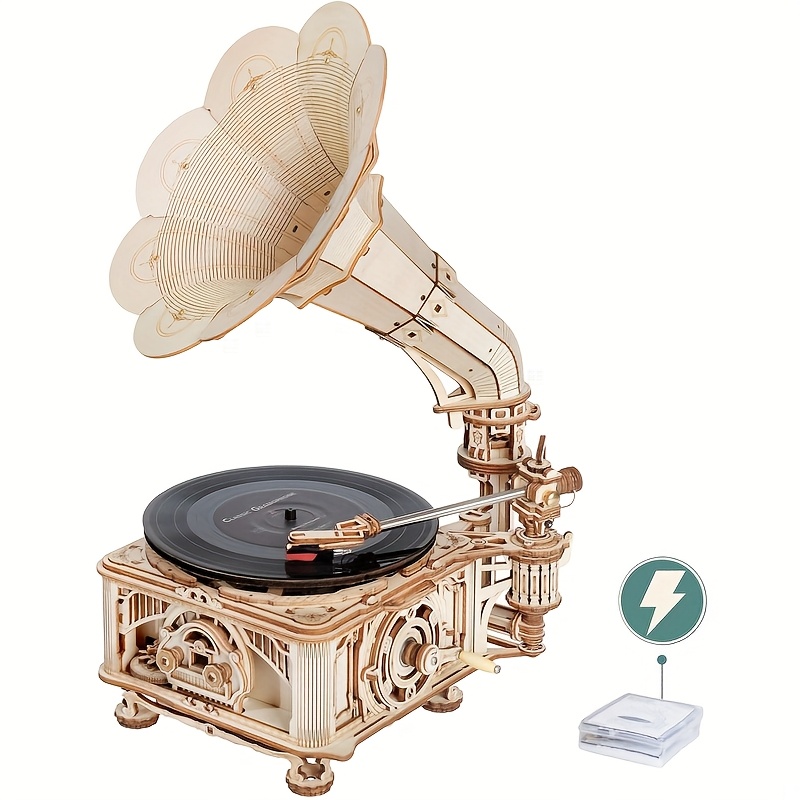 Rokr (electric Version) Model Assembly & Collection 3d Model Kits Gramophone For Adults - Diy Mechanical Model Kit 1:1 Replica Record Player "/10" Vinyl Building Gift Hobbies For Adults Home Decor