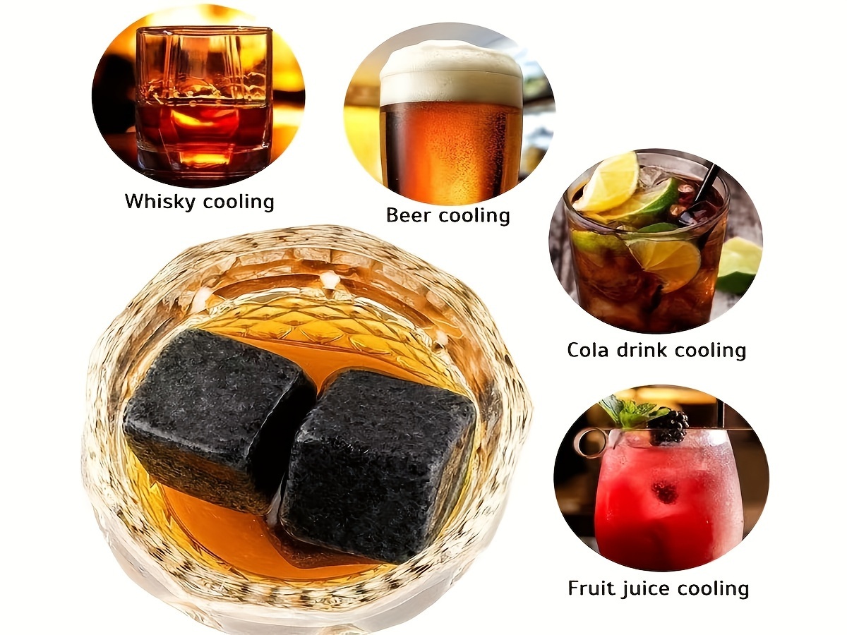 deluxe whiskey stones gift set with engraved glassware reusable granite ice cubes holder   storage bag drawstring pouch ideal for fathers day anniversaries birthdays whiskey glasses details 8