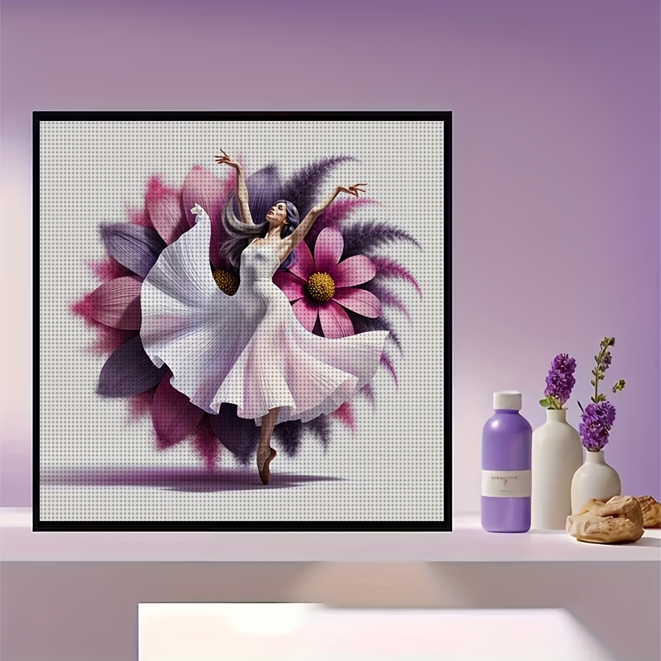 DIY Cross Stitch Print Kit, Frameless, Ballerina in Flowers Pattern
