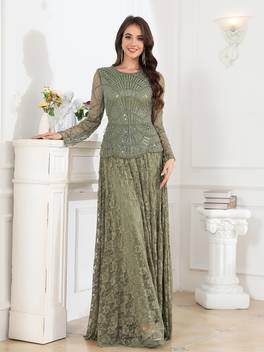 elegant beaded lace embellished chiffon maxi dress heavy craft large skirt mermaid gown suitable for weddings prom parties banquets round neck evening dress with beaded embroidery hand washable
