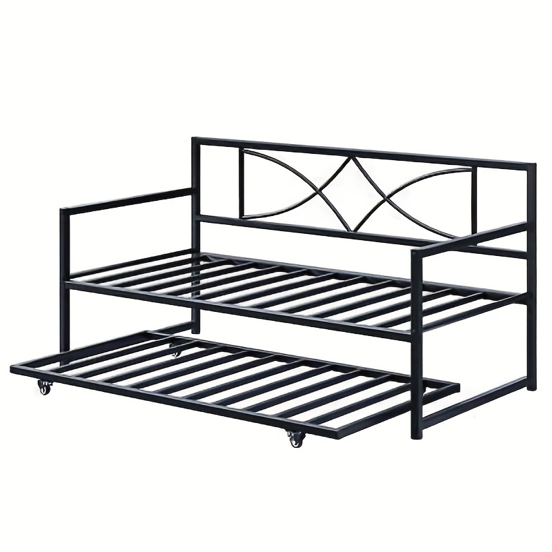 

Homiflex Twin Daybed With Pull Out Trundle, Metal Day Bed With Adjustable Height, Twin Size Mattress Foundation With Steel Slat Support For Guest Room Living Room - Black