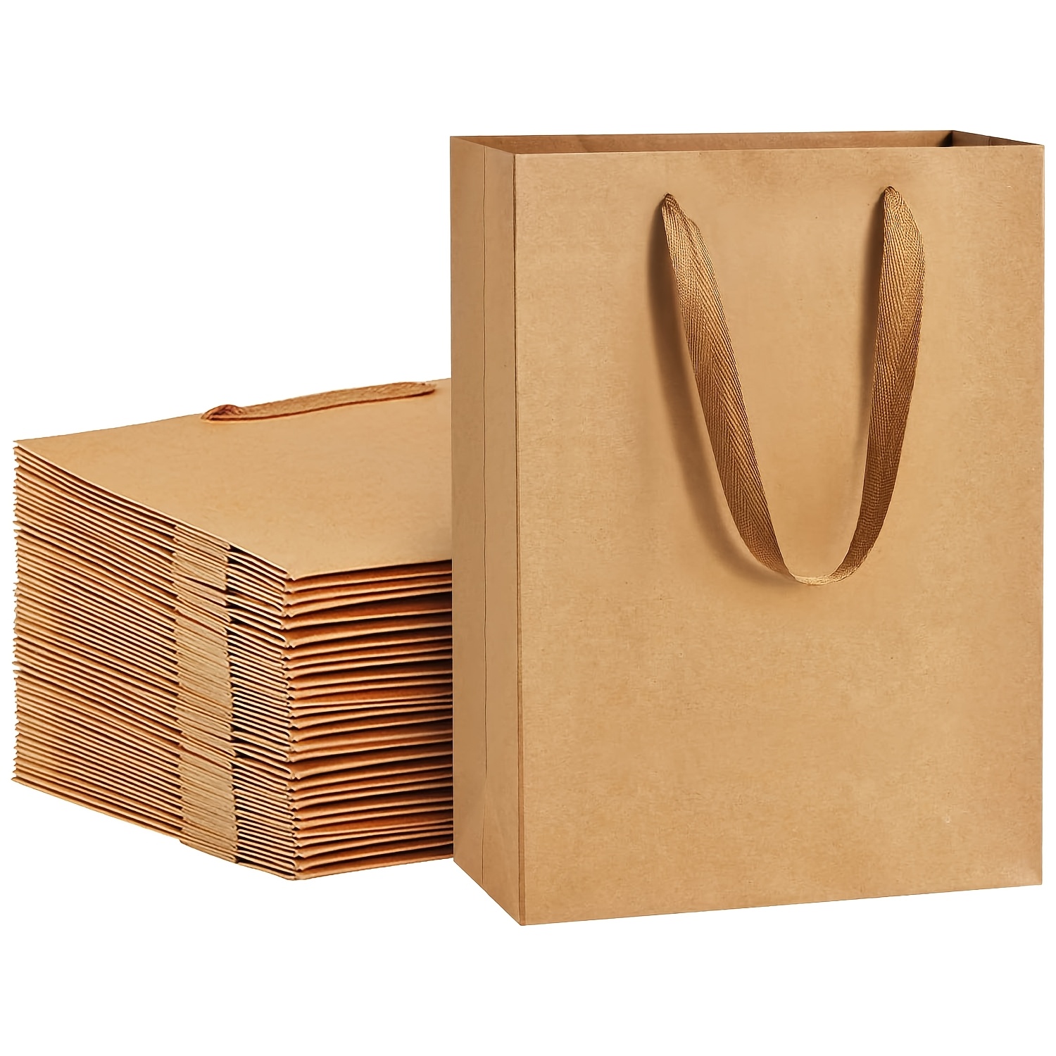 TEMU 20pcs Brown Paper Shopping Bags With Drawstring Handles, Gifts, Measuring 12 X 5.7 X 16.0 Cm, Suitable For Retail Use, Ideal For Small Business