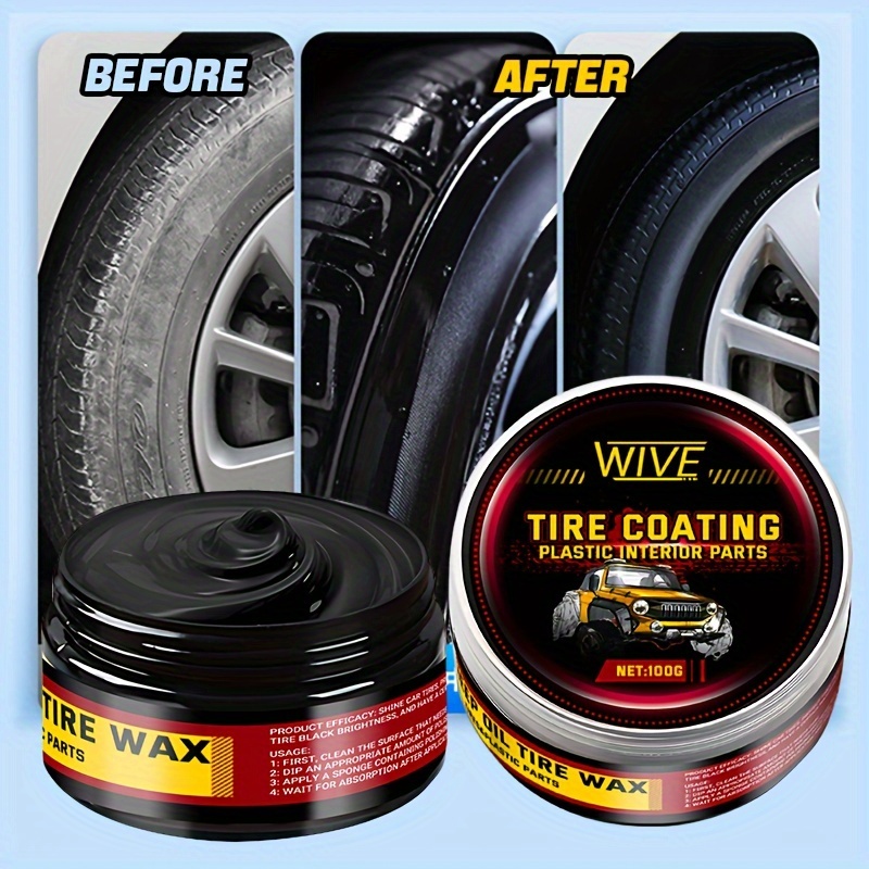 

Wive Auto Tire Shine Wax And Plastic Care Coating - Restores Faded Tires, Bumper & Dashboard - Scratch Cover, Black Color Restoration, Long-lasting Gloss - Abs Resin, 100g