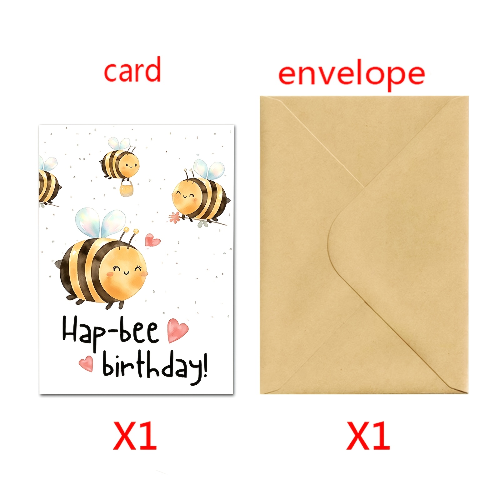Image of 1pc With Envelope, Watercolor Cute Pun Birthday Card Hap-bee Soft Cute Baby Birthday Greeting Card