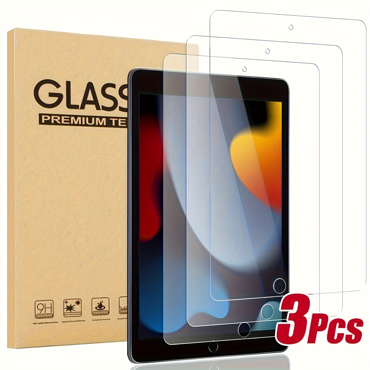 E-shop 3er-Packung Displayschutzfolien aus gehärtetem Glas für iPad, kompatibel mit iPad 5., 6. Generation, Air 1/Air 2 9,7-Zoll-Bildschirmen,