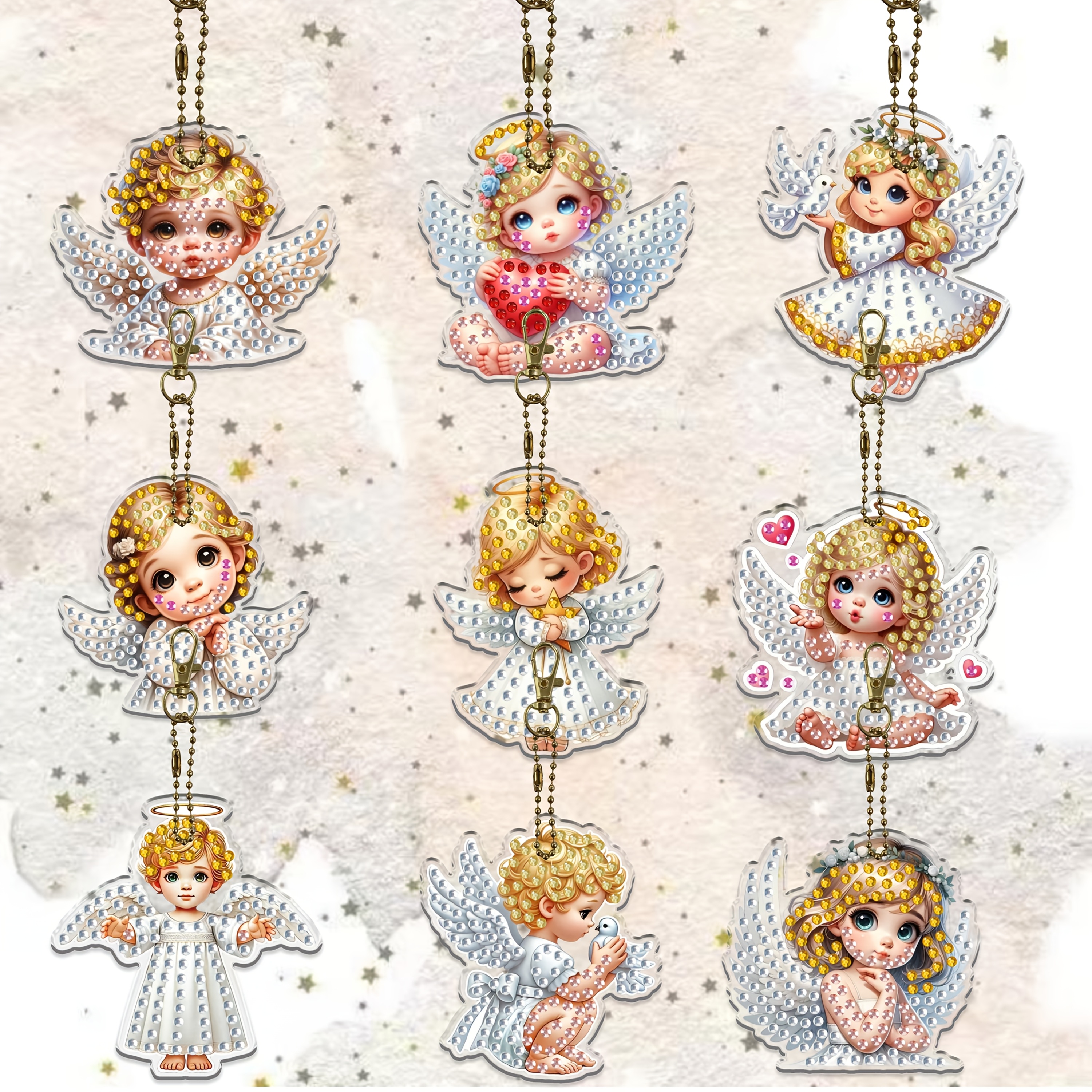 Image of 9pcs Christmas Diamond Painting Keychain Kit, Round Diamond Crafts, Christmas Rhinestone Embedded Crafts, Full Diamond Keychain, Suitable For Holiday Handmade Gifts For Home Party Decorations
