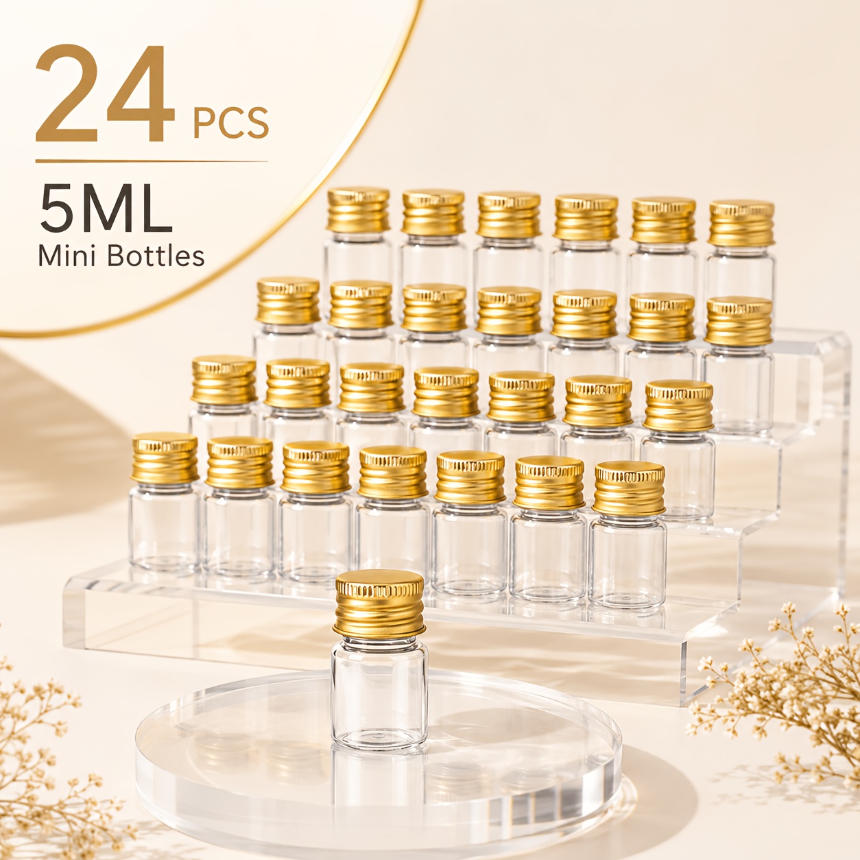 TEMU 24pcs 5ml Clear Plastic Mini Bottles With Silvery Screw Caps, Small Sample Containers, Empty Travel Bottles For Essential Oils, Perfume, Liquid,