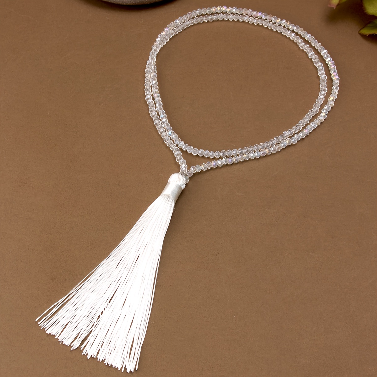 Image of A Bohemian-vintage White Long Pendant Necklace With Fringes, Perfect For , Mother's Day, And Valentine's Day Gifts— For Gifting