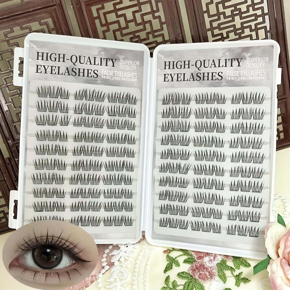 False Eyelashes That Without Glue -180 Clusters, Natural And Comic Style, Mixed Length 11-13mm, Suitable For Beginners, 0.07mm Thickness, Glue-free False Eyelashes.