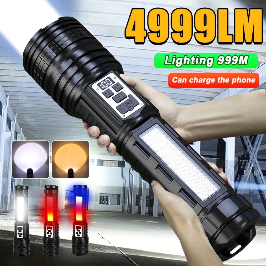 most powerful flashlight rechargeable flashlights built in high capacity battery   flashlights portable high power flashlight with power display ip65 water resistant suitable for outdoor working fishing etc