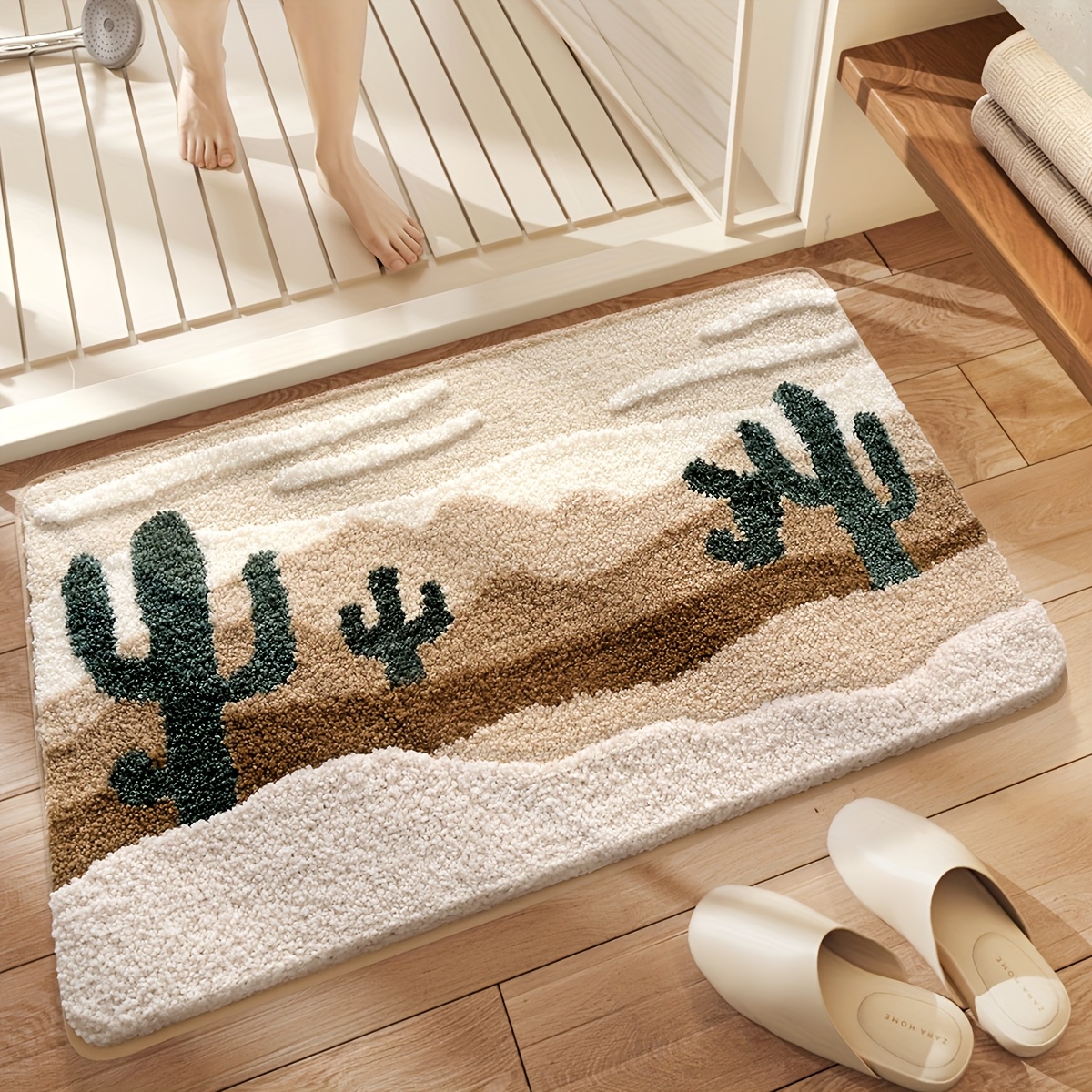 TEMU 1pc Bathroom Rug Bath Mat, Desert Pattern Absorbent Premium Bathroom Rug, Non-slip Comfortable Bathroom Mat For Bathroom Floor, Sink, Bathtub,