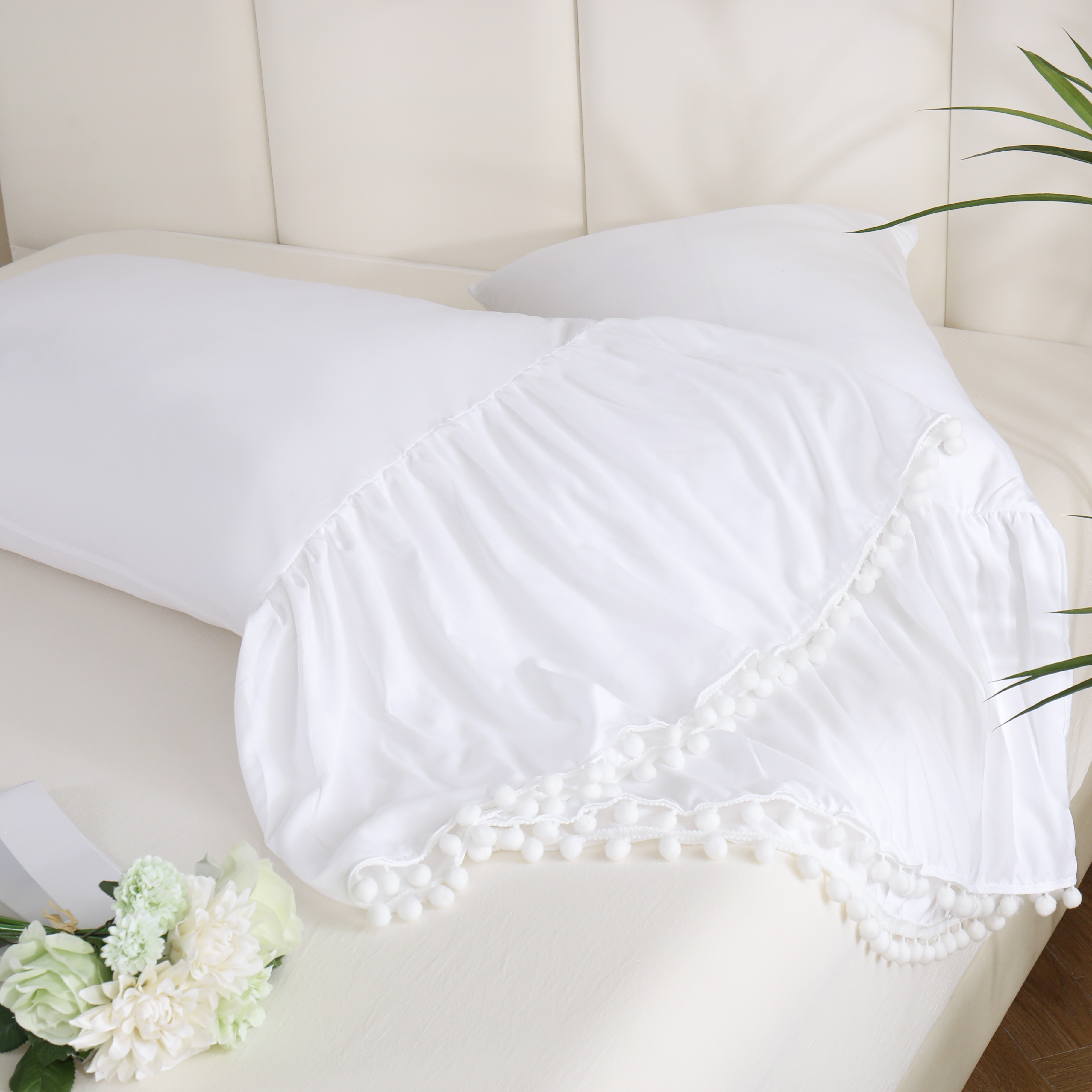 elegant white lace pillowcase with ruffle trim soft breathable hypoallergenic   living room sofa bedroom decor details 9