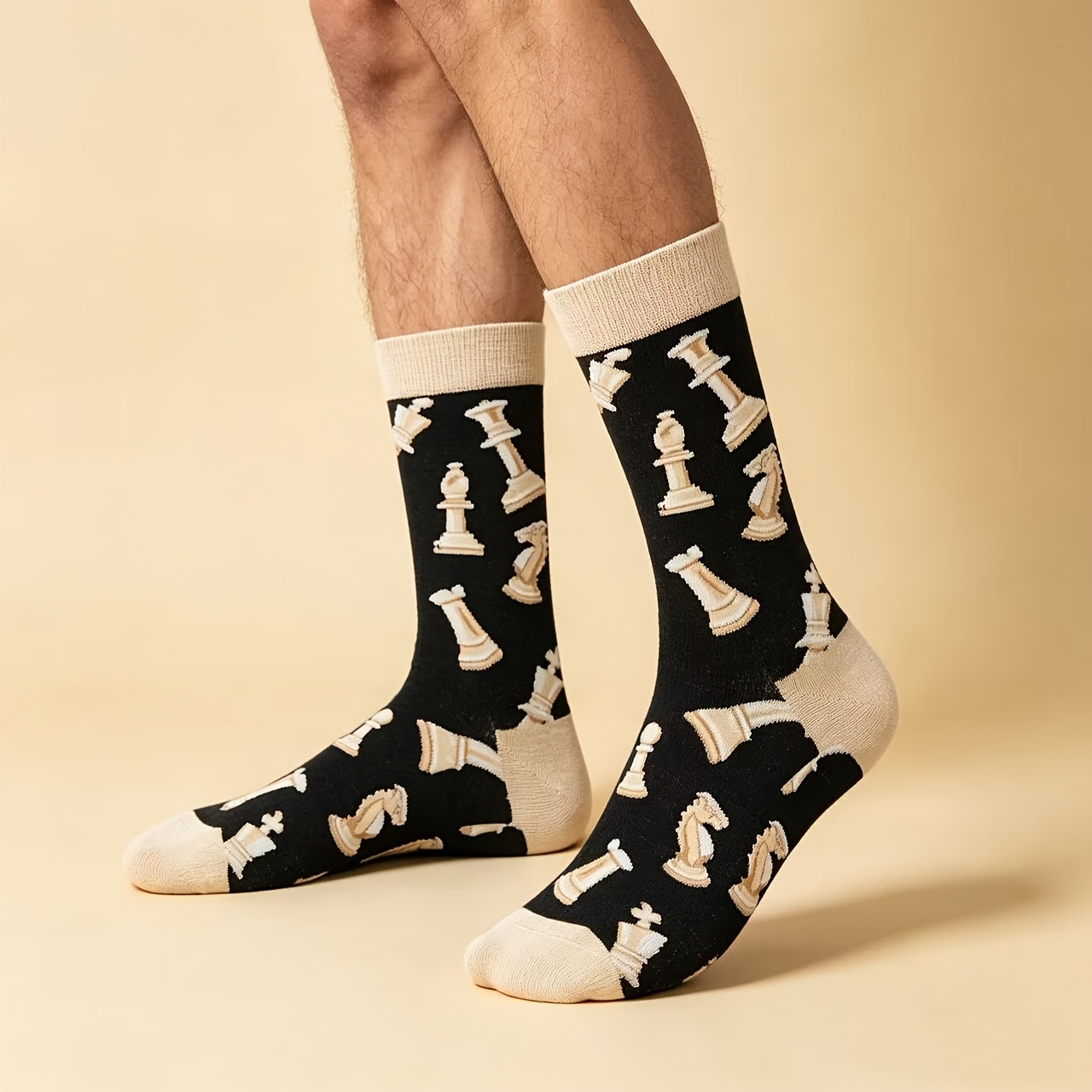 TEMU A Pair Of Men's Vintage Chess-patterned Trendy Mid-tube Socks