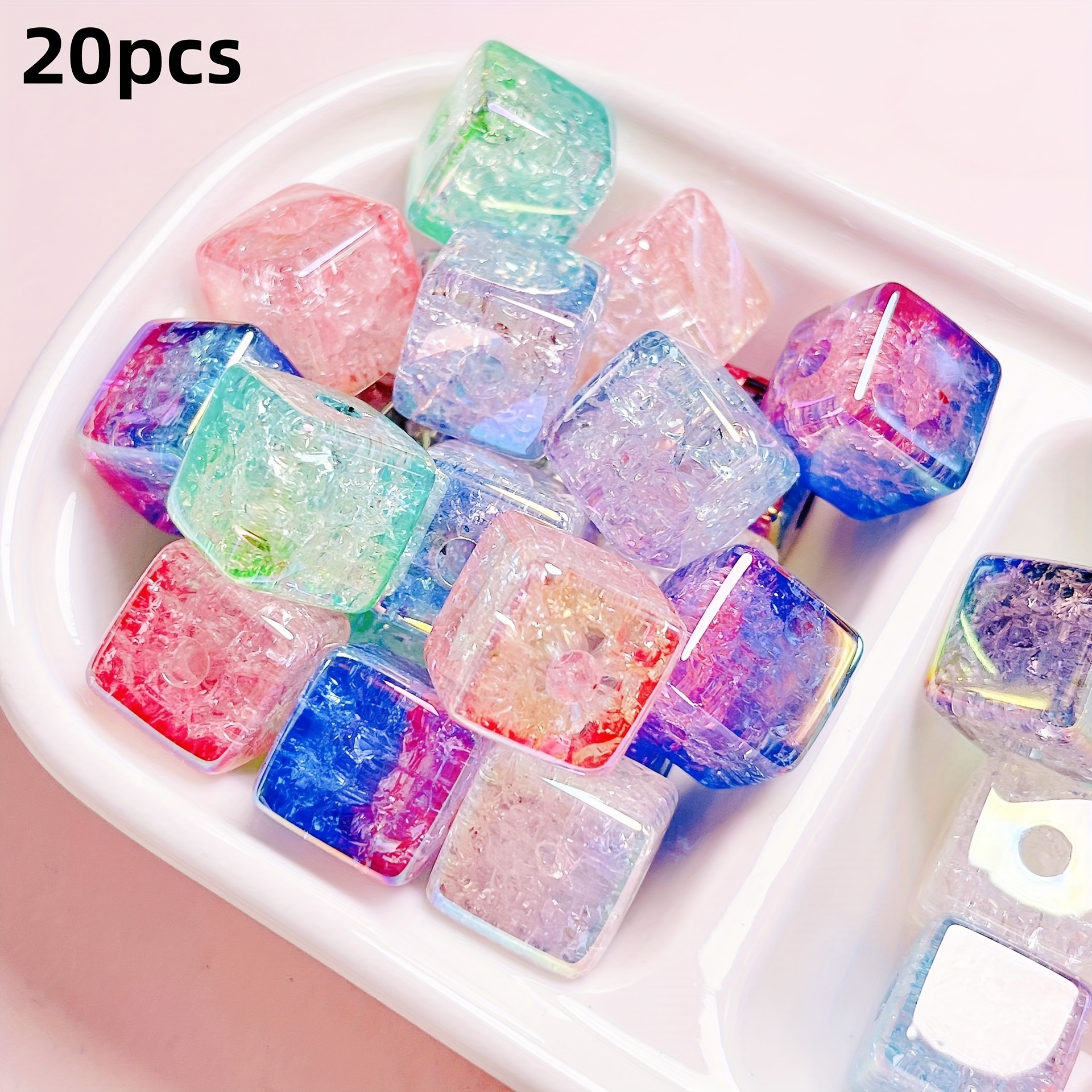 TEMU 20pcs Perles Carrées Acryliques Craquelées Dégradées Couleurs Aléatoires 15Mm Fournitures de Fabrication de Bijoux