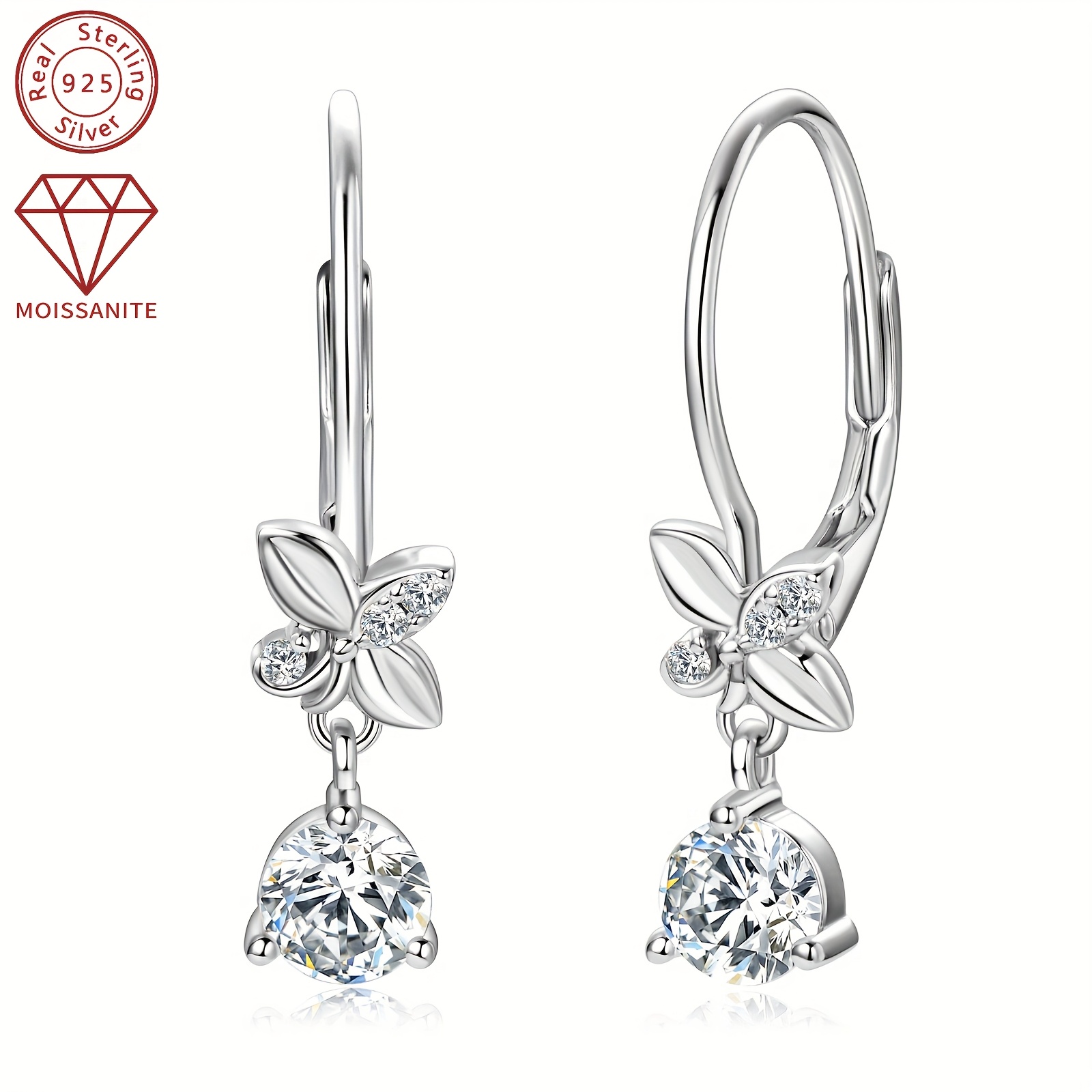 silver weight 2 04g moissanite 5mm 2pcs 1 3mm 6pcs 0 53ct 2pcs pair of moissanite earrings womens earrings 925 silver dangle style round moissanite earrings jewelry gift Product details 6