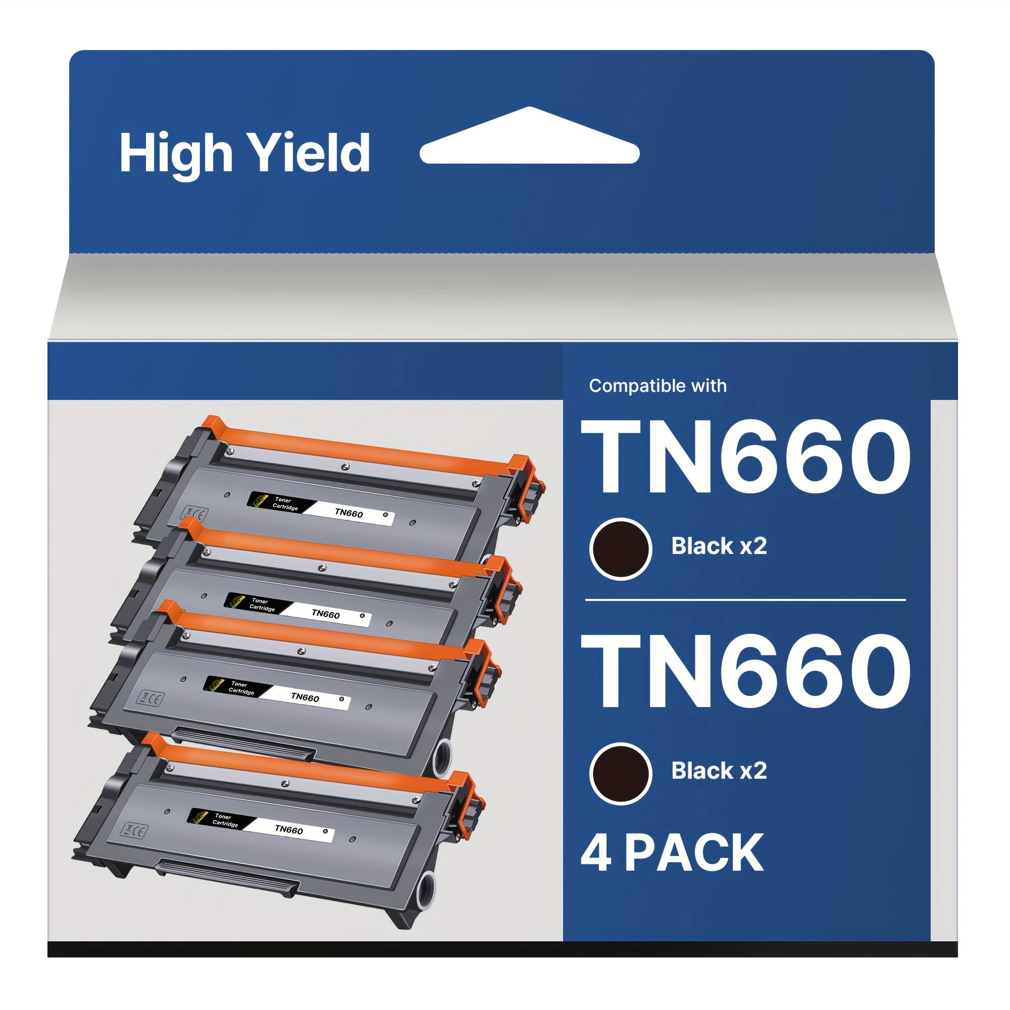TEMU Cartouche de toner TN660 pour Brother, compatible avec MFC-L2700DW HL-L2300D HL-L2320D HL-L2340DW HL-L2360DN HL-L2380DW DCP-L2540DW, 4 Noir