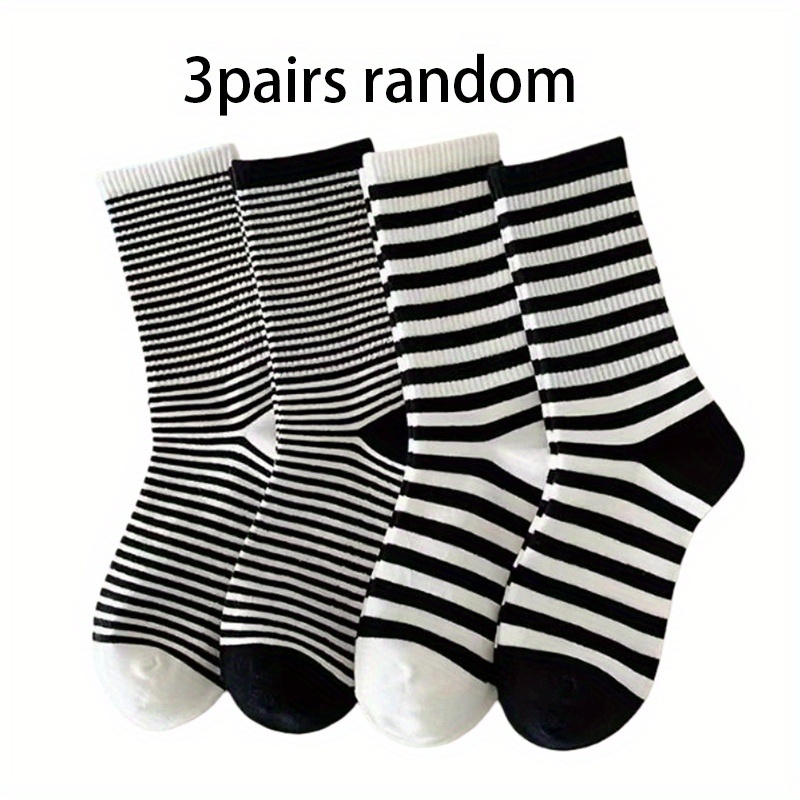 E-shop 3 Paar/5 Paar Gestreifte Damen Mid-Calf Socken, Einfache Vielseitige Sportliche Trendige Mode Socken für Paare