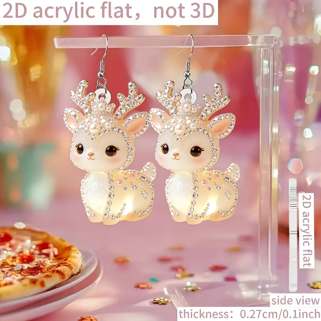 Cute Sparkling Deer Pattern Acrylic Earrings, Gift for Her