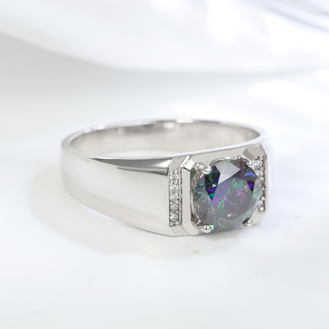 Men's Iridescent Moissanite Wide Band Ring