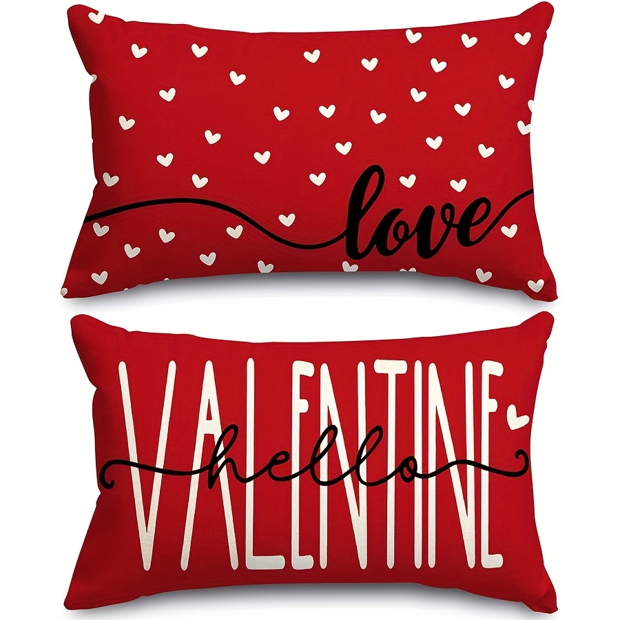 

2-pack Valentine's Day Pillow Covers, 12x20 Inch, Red With White Hearts, & Holiday Theme, Machine Washable, Zippered Polyester Cushion Cases For Couch, Sofa, Home & , Single-sided, No Insert