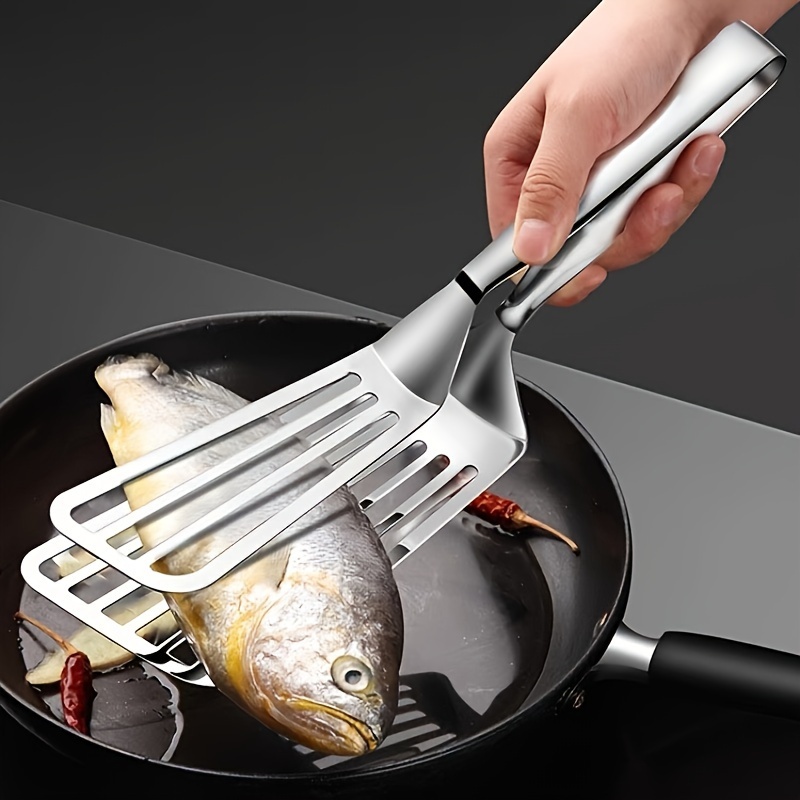 TEMU Stainless Steel Fish Spatula With Dual Handles - Perfect For Grilling Fish, Burgers, And More