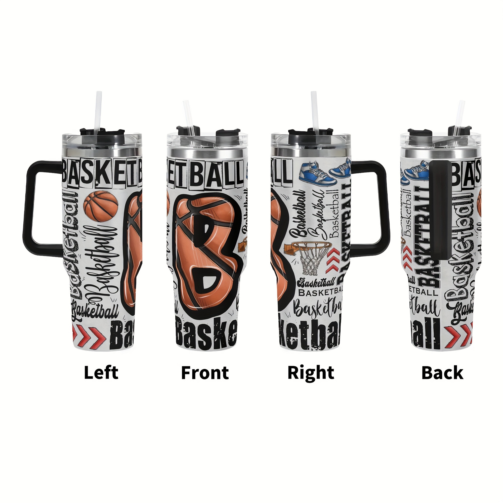 

40oz Stainless Steel Vacuum Insulated With Slide Cover, Basketball Themed, Ideal Gift For Sports Enthusiasts, Friends, Family - Car Cup For Hot And Cold Drinks