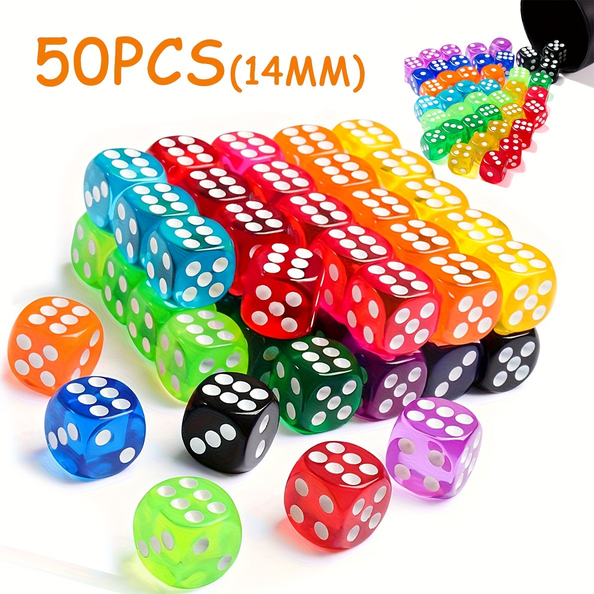 

50pcs Colored Dice, 6 Sided Dice For Board Games, 14mm Bulk Dice For Math Learning, Dice For Classroom , Christmas Gift