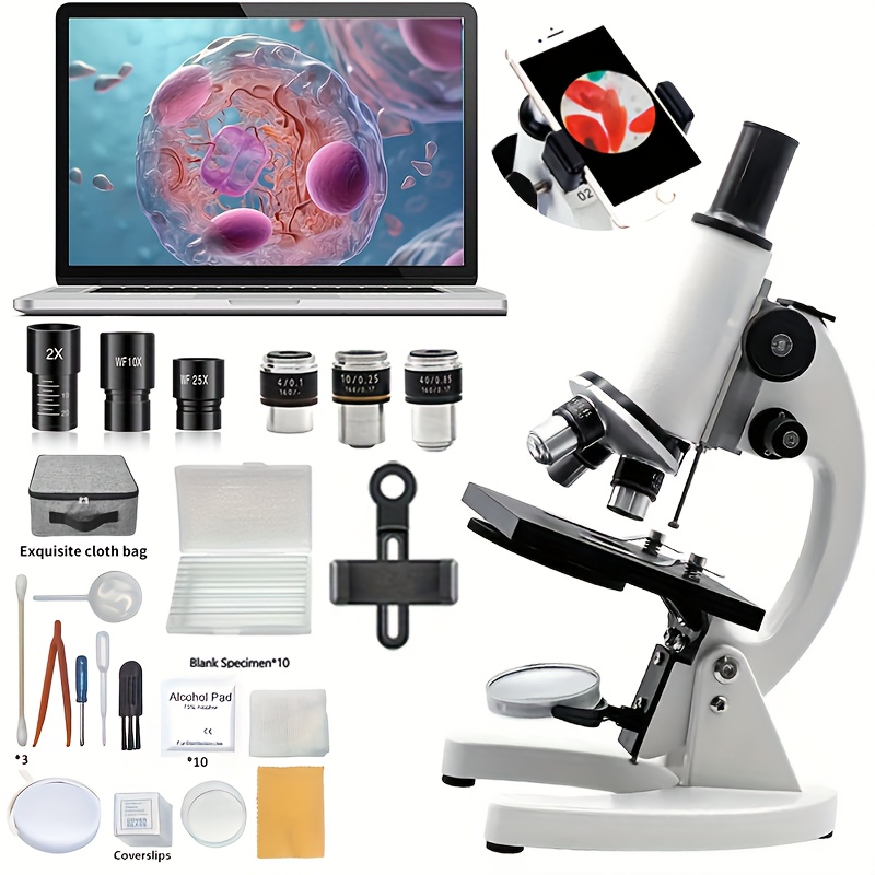Monocular Microscope, 64x-2400x Microscope with Gift Box, Desktop Microscope for School Science Biology Experiments, Digital Microscope Scientific Research Student Microscope