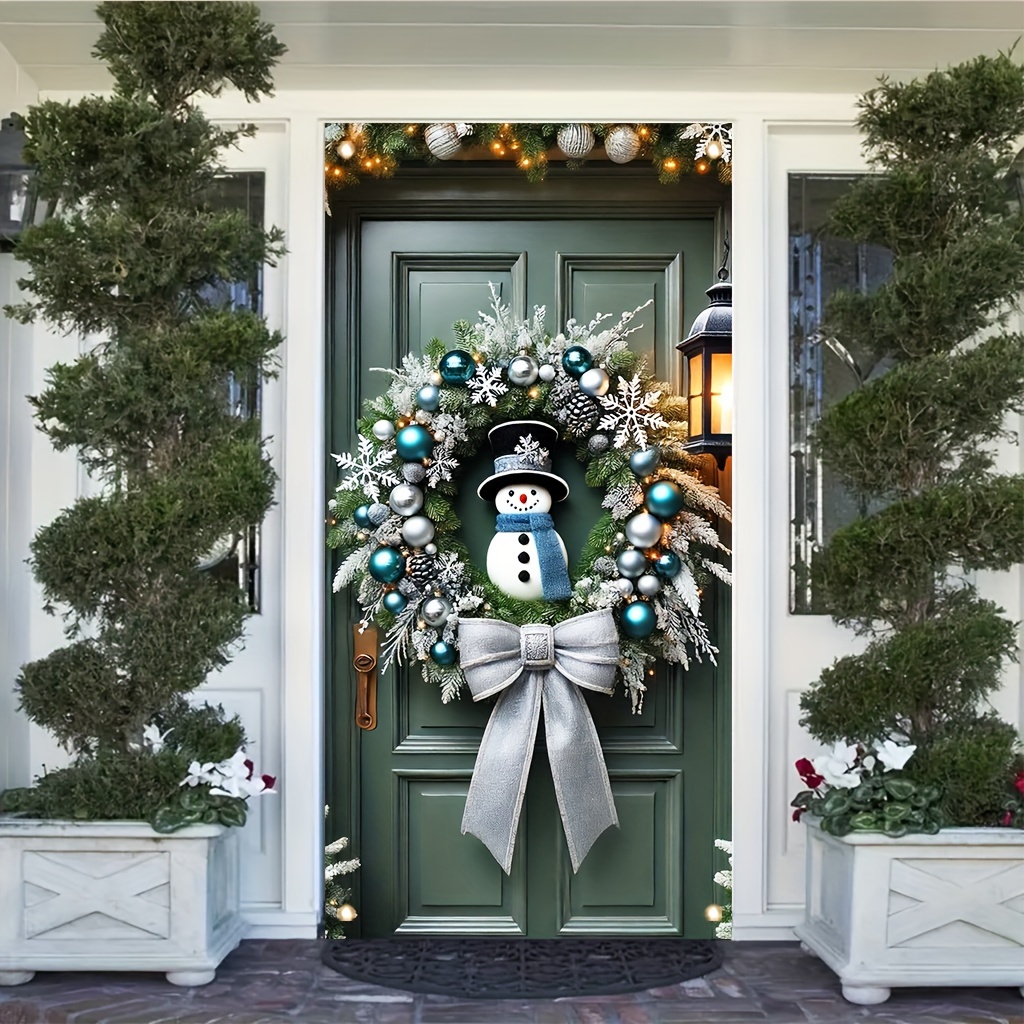 

Hego Snowman Wreath Christmas Door Banner - Winter Wonderland Decor With Bow & Ornaments, Indoor/outdoor , Fits Standard Doors 71x35 Inch