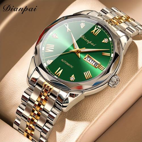 mens automatic mechanical watch with luminous dial date display stainless business casual sporty design perfect gift for fathers day graduation back to school