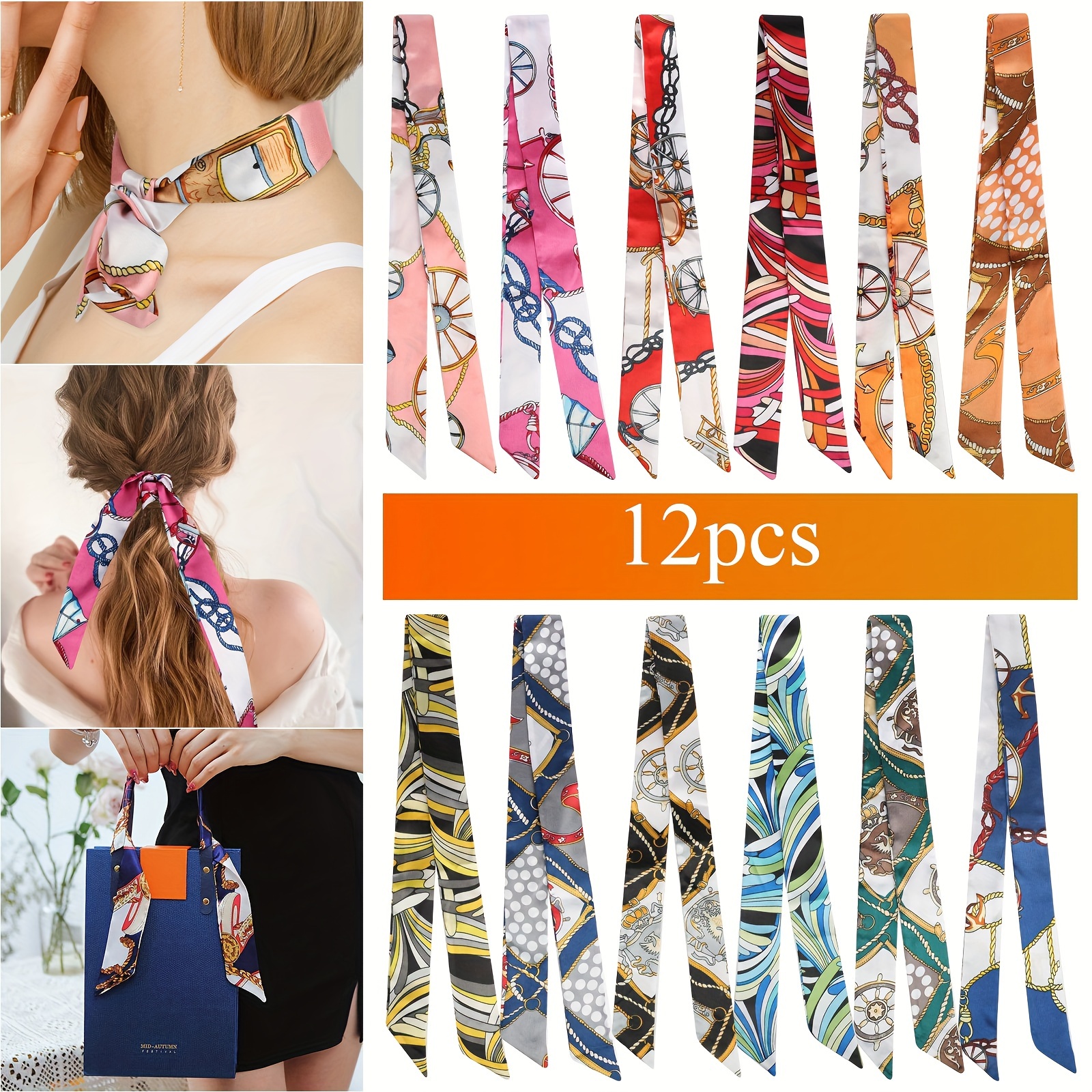 

12pcs Scarves, Decorative , Hairbands, Bag For Women