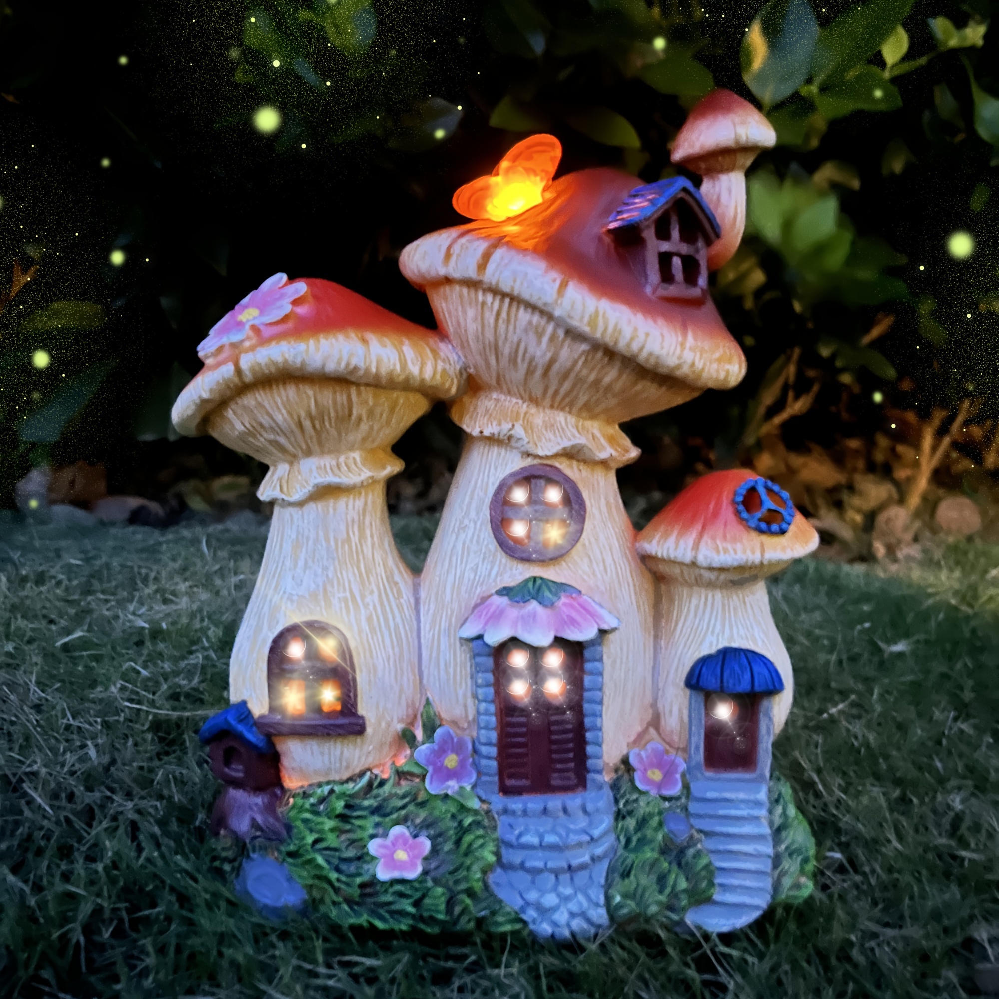 

Solar Statue Mushroom Fairy House Figurine, Memorial Ornaments Gift Decoration For Outside Patio Yard Decor