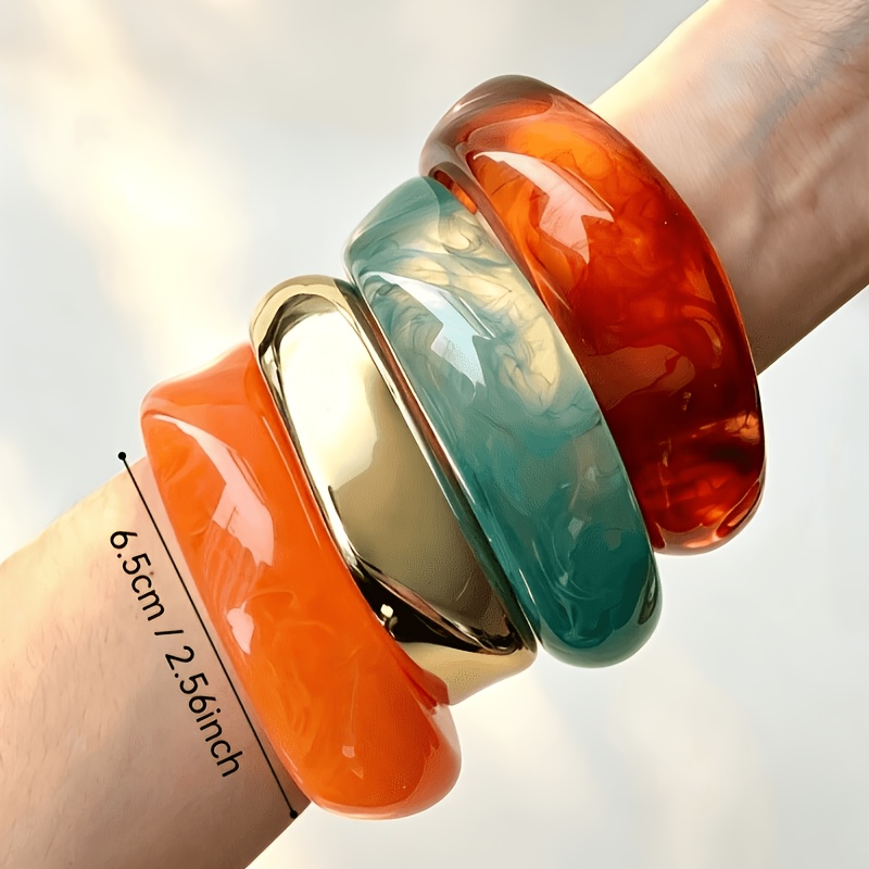 4pc Retro Gradient Marble Pattern Stackable Resin Bracelets