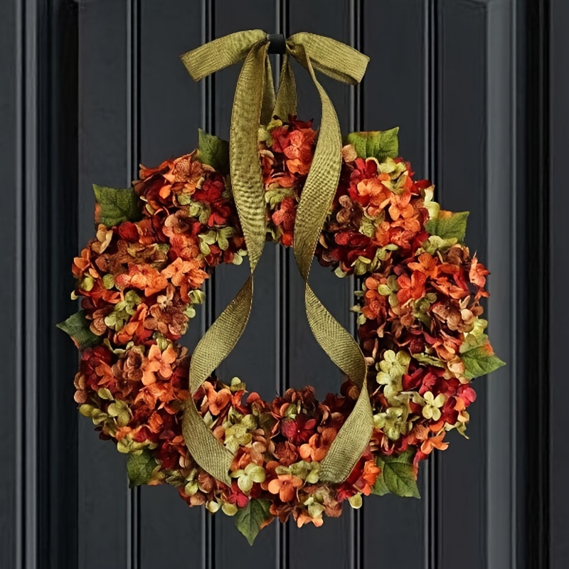 

1pc, Decorate Your Door With Autumn Colors, A Wreath Of Embroidered Hydrangea Flowers, And A Pastoral-style Wall Hanging With Artificial Flowers
