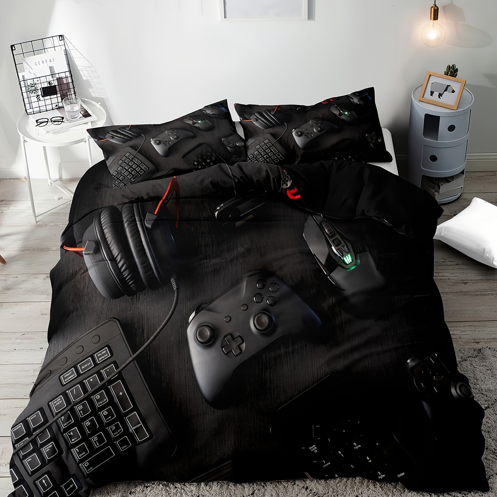 TEMU Juego de nórdica para mando de videojuegos minimalista negro, nórdica de poliéster lavable a máquina, y cómoda para dormitorio o habitación de