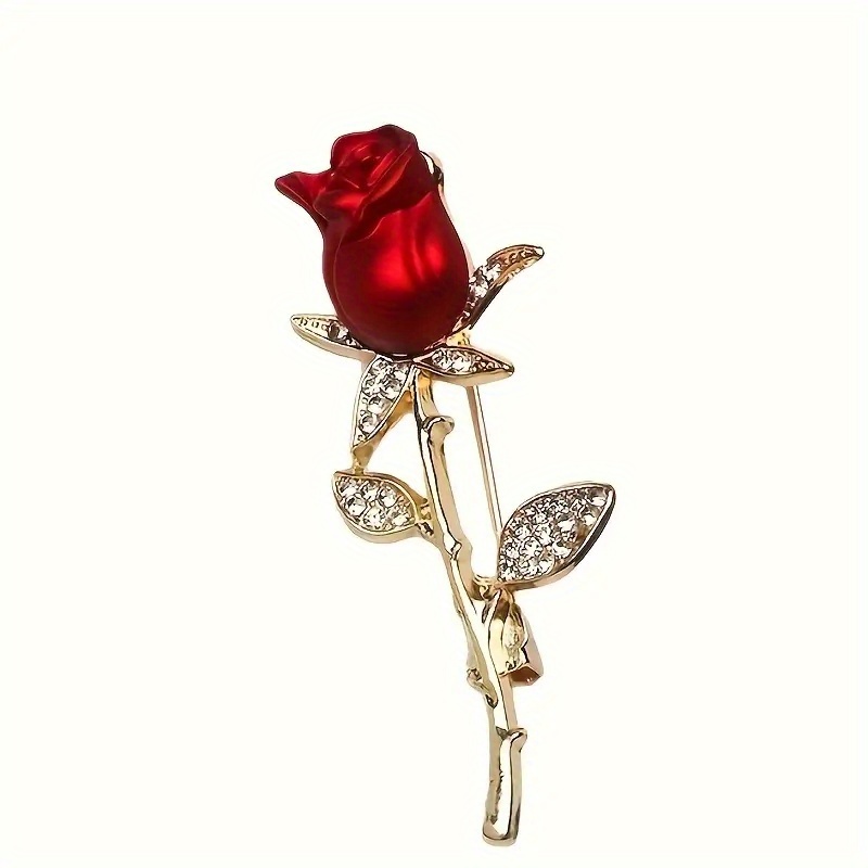 Retro Rhinestone Rose Brooch - Alloy Irregular With Blue And Red Gemstones, Elegant And Fashionable Jewelry For Women Suitable For Casual And Formal Attire