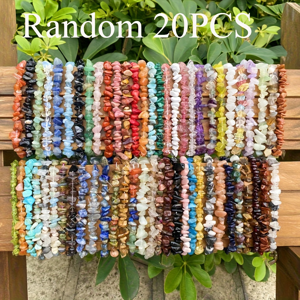 Image of 20pcs Random Colored Women's Natural Stone Bracelets - Labrador Turquoise And Rose Quartz Holiday Gifts