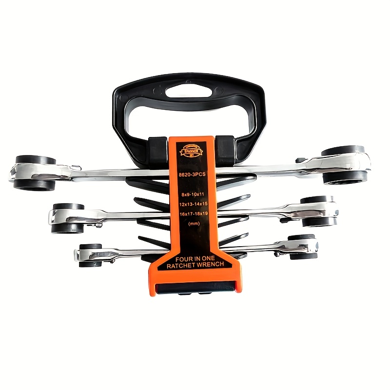 A 3pcs Ratchet Wrench, Double-ended Combination Ratchet Set, Torque 12-tooth Design, Durable Chrome Vanadium Steel Material, Multi-piece Set, And Affordable, Ergonomic Handle