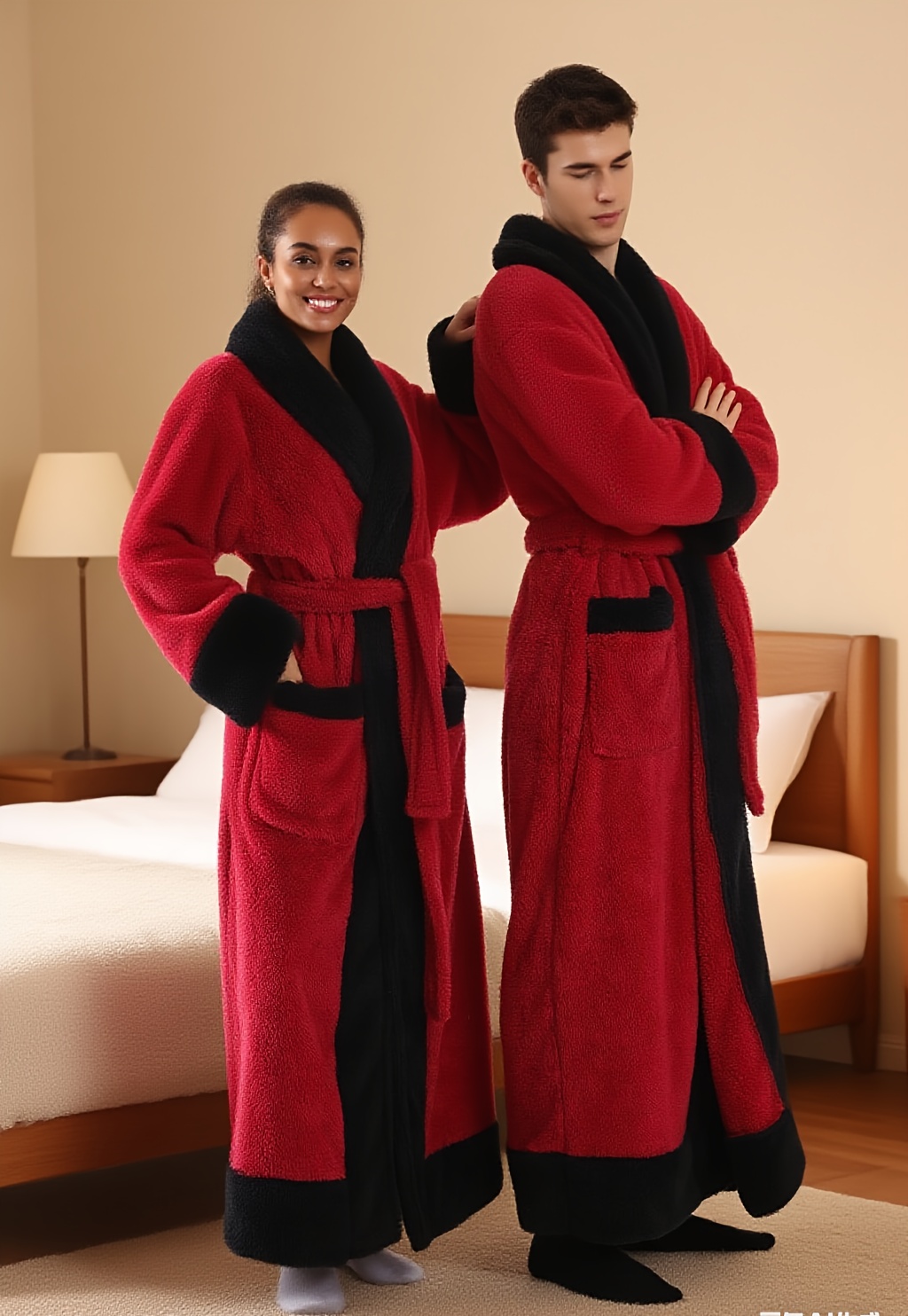 2025   plush bathrobe soft and  able   design large collar warm long sleeves convenient pockets adjustable waistband essential for   Product details 3