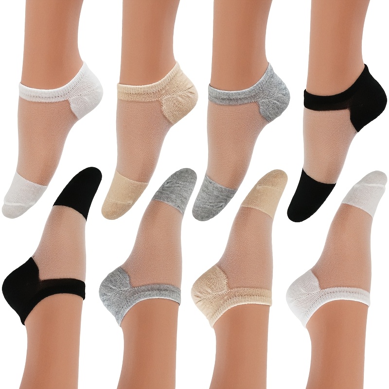 TEMU 8 Pairs Of Thin Summer Solid Color Glass Boat Socks - White, Apricot, Black, Gray, Soft, Comfortable, Versatile, Sweat-absorbent, Breathable